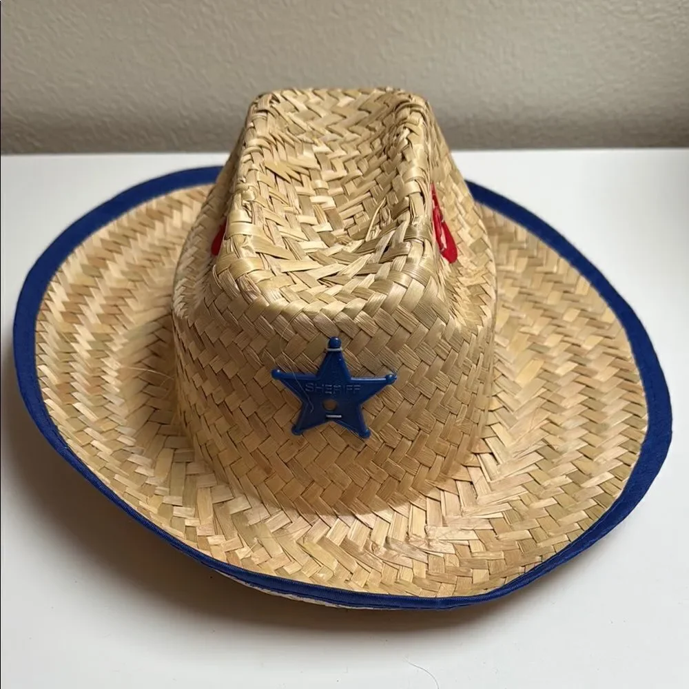 Straw Cowboy Hat with Blue Trim